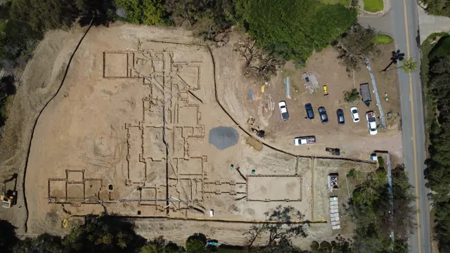 Aerial view of a precisely excavated footing network for a custom home foundation